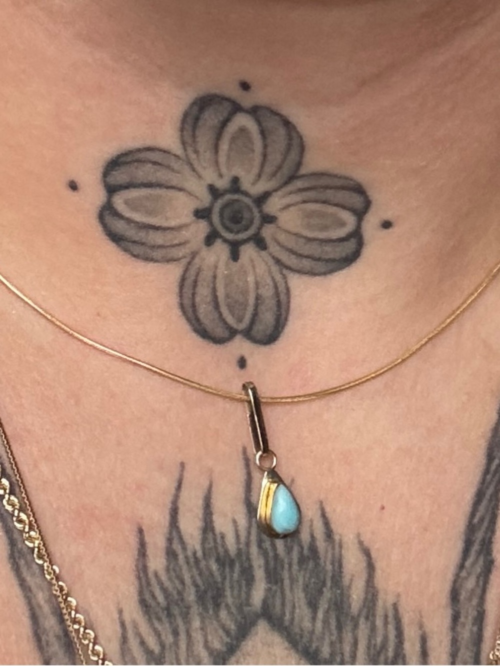 Gold Choker Necklace with Blue Teardrop Pendant